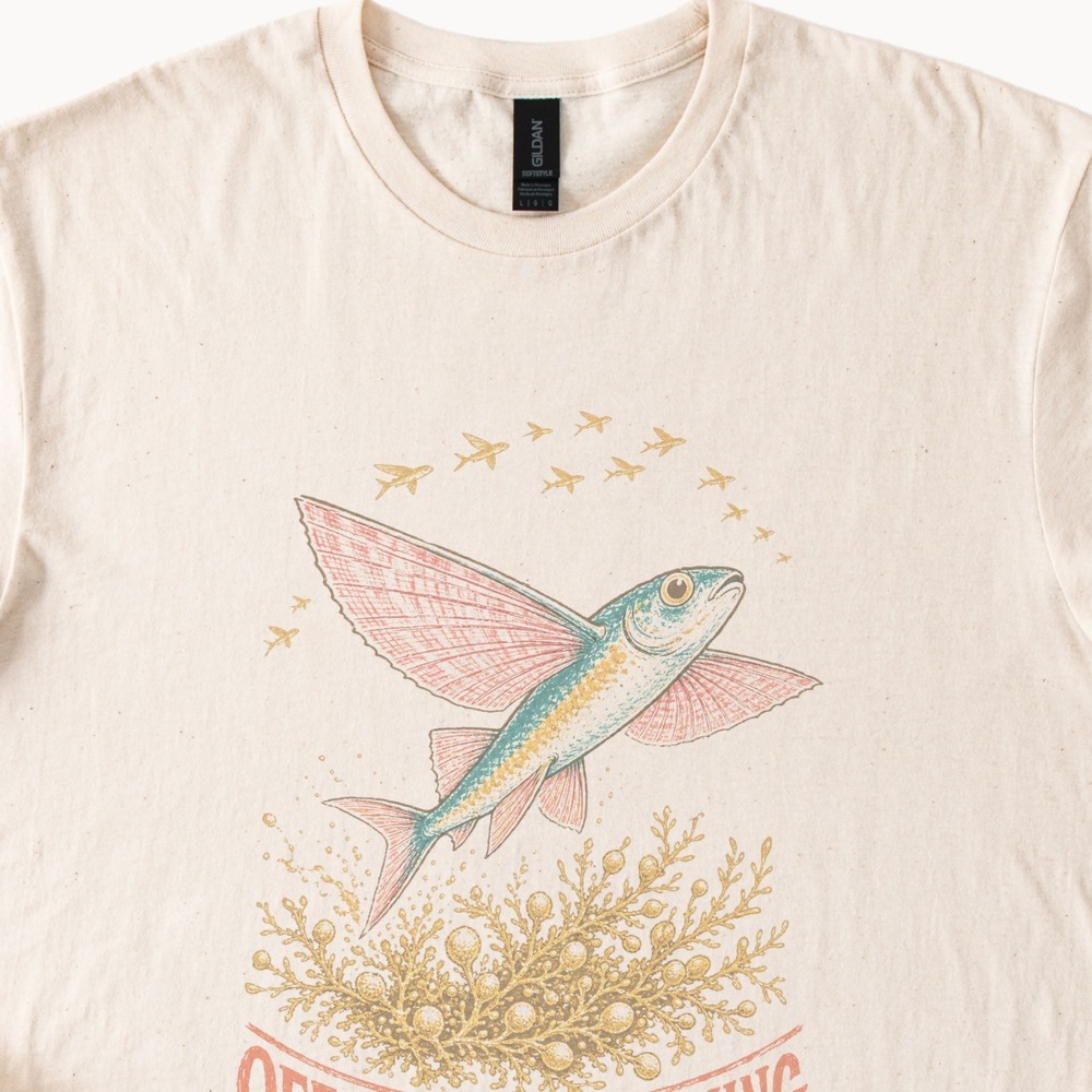 Flying Fish Offshore Adventure Graphic Tee Vintage Style Naturalist Style - Picture 2 of 5